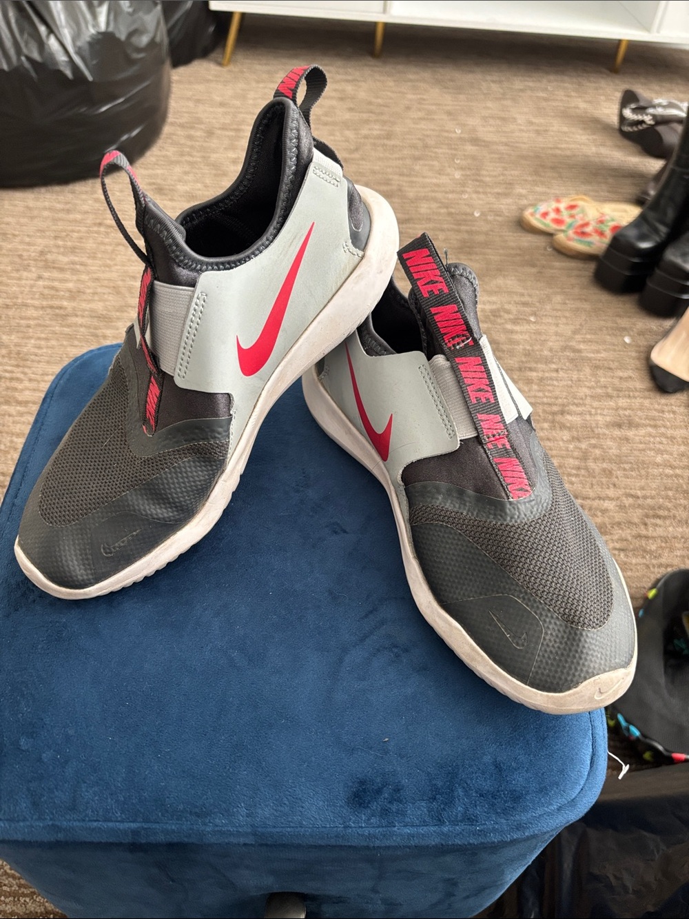 Nike Kids Gray and Pink Slip-On Sneakers
